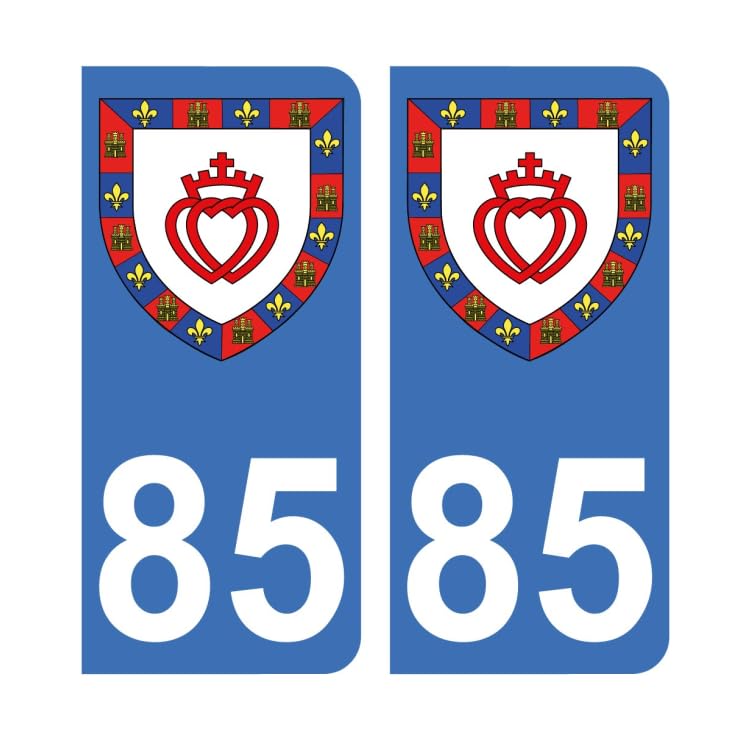 Autocollant 85 avec Blason Vendée Plaque immatriculation Auto (9,8 x 4,5 cm)