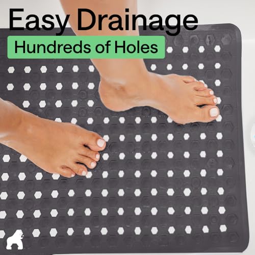 Image of GORILLA GRIP Patented Square Shower Stall Mat, Small Bathtub Floor Mats for Stand Up Showers, Suction Cups and Drain Holes, Machine Wash, Soft on Feet, Bathroom Accessories 21x21 Inch, Charcoal Opaque