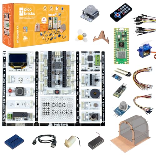 Picobricks Raspberry Pi Pico W Starter Kit with 12 Detachable Sensors and Extensive Learning Guide, Raspberry Pi Kit, Raspberry Pi Starter Kit, DIY Coding Kit