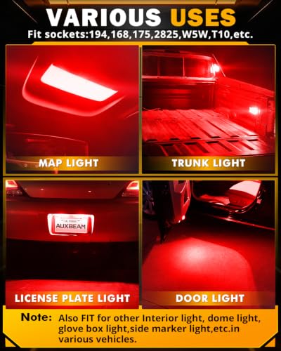 Image of Auxbeam 2026 B2 Series 194 LED Bulbs Red 168 2825 T10 W5W Bulbs