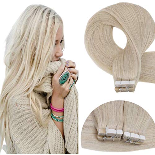 Sunny Tape in Human Hair Extensions 60# Platinum Blonde Silky Straight Remy Glue in Tape Hair Extensions Human Hair 22Inches 40pcs 100g