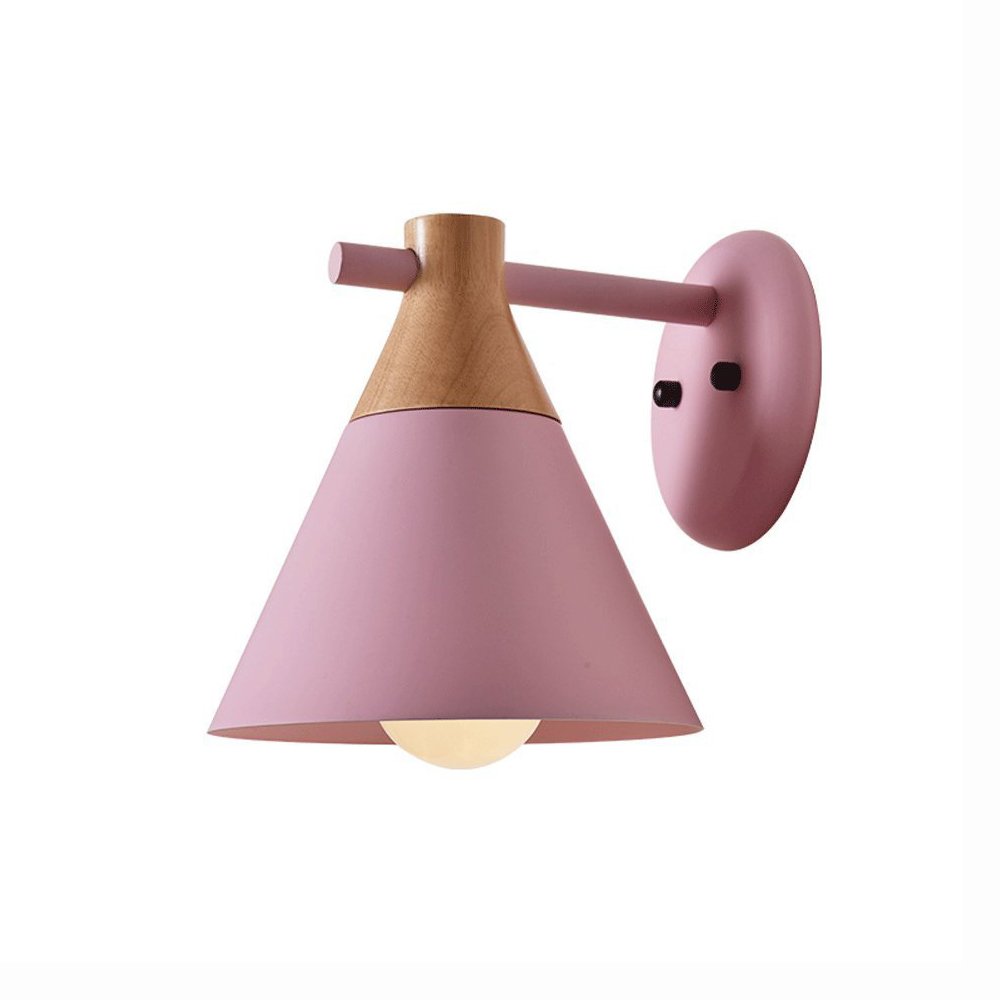 OZBMA Wall Mounted Light Nordic Simple Wooden Macaron Lamp Sconce Creative Fashion E27 Single Head Metal Fixture Bedroom Living Room Corridor Warehouse Lantern Reading (Pink)