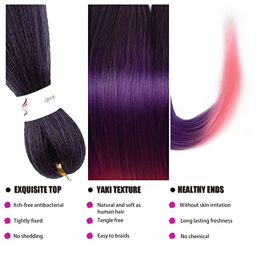 Pre-stretched Braiding Hair Professional Easy Crochet Braid Hair 26 Inch 8 Packs Hot Water Setting Soft Synthetic Braiding Hair Extension for Twist Senegalese Crochet Hair (26 inch, 1B/purple/pink) - Image 3