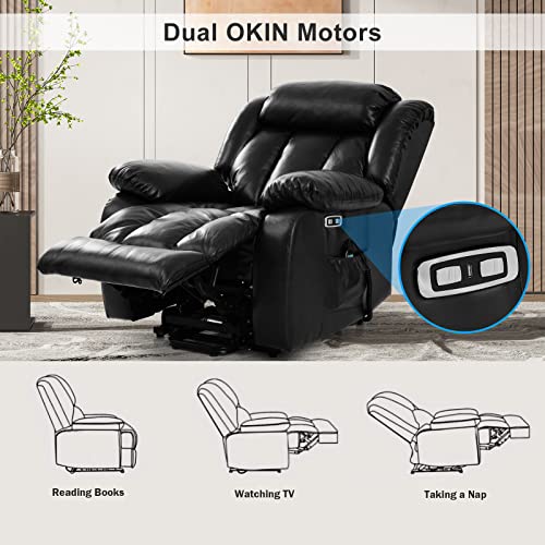 Bedhours Dual Motor Power Lift Recliner Chairs For Elderly With Heat And Massage Genuine Leather Recliner Dual Motor Recliner Chair Usb Ports, 3 Positions, 2 Side Pockets (Genuine Leather Black) #TOP5