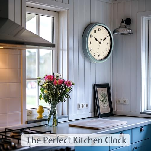 Image of AYRELY Decorative Vintage Wall Clock - 11Inch Silent Non-Ticking Clocks Battery Operated - Classic Decor for Living Room, Farmhouse, Kitchen, Bedroom, Bathroom (Classic Blue)