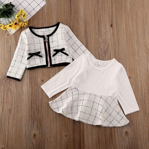 Toddler Kids Baby Girls Plaid Skirt Set Cardigan Jacket Coat + Tutu Dress Set Long Sleeve Outfits Fall Outfit Set4