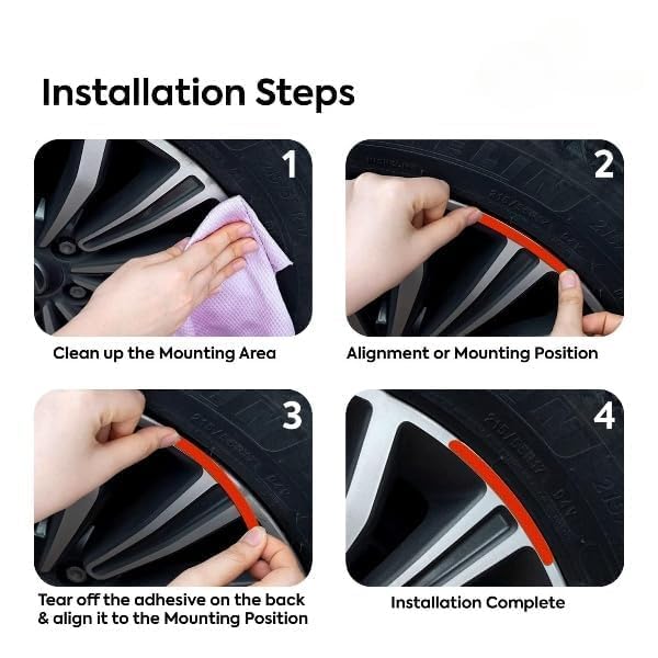 Image of IPICKSTORE Reflective Car Wheel Hub Stickers - Luminous Tire Rim Stripes for Safety & Decoration - Reflective Wheel Rim Stickers Night Reflective Tape -Universal Fit for Cars (RED - 20 Pcs)