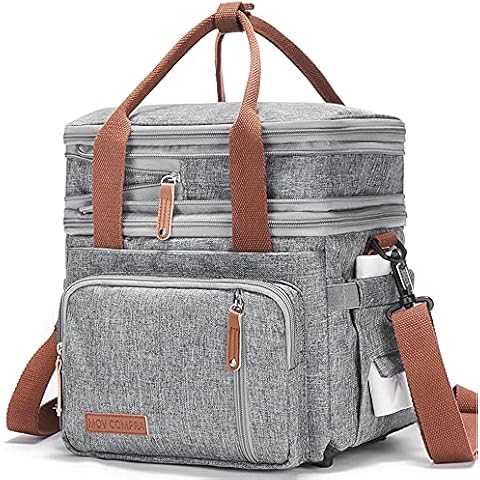 MOV COMPRA Adult Lunch Box for Work, Expandable Large Lunch Bags for Women Men, Leakproof Double Deck Lunch Box Cooler Tote Bag with Removable Shoulder Strap (Grey) Cover