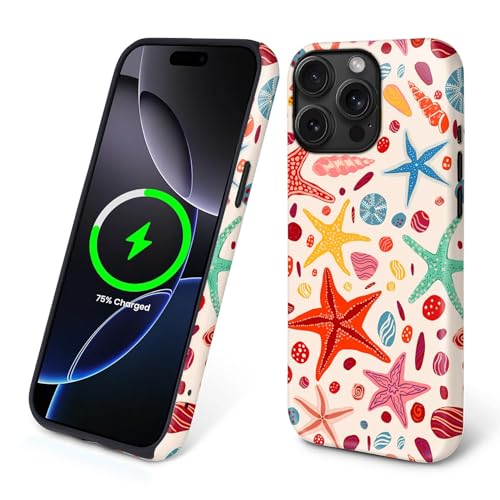 TAMEFOX Case for iPhone 14 Pro,[Compatible with MagSafe],Anti Drop Scratch Protective Magnetic Cover for Women Girl-Pretty Coral Shell Starfish