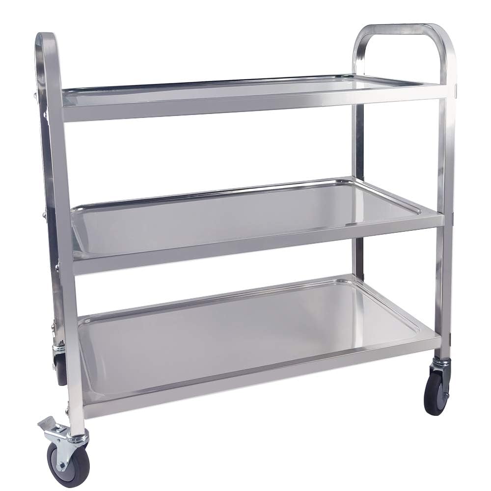 TAIMIKO Grand Chariot Utilitaire en Acier Inoxydable à 3 Niveaux avec Roues verrouillables, Garage, Restaurants, hôtels (750 x 400 x 835 mm, 3 Niveaux)