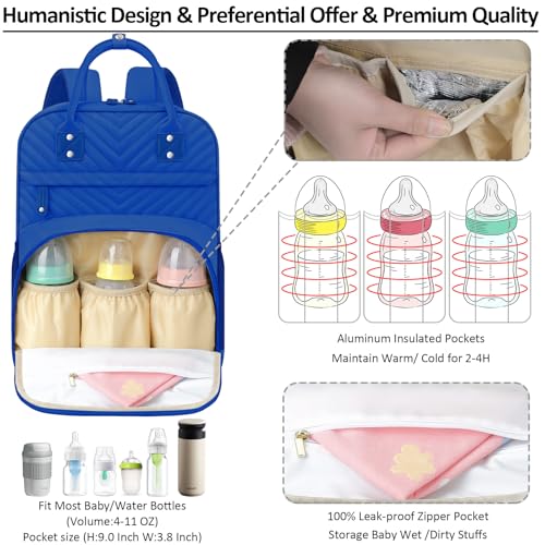 Image of Tenot Diaper Bag Backpack Tote for Women Large Capacity, Baby with Insulated Pockets Multifunctional Bags For Girl Boy Waterproof Boys Girls Mama Maternity Travel Royal Blue