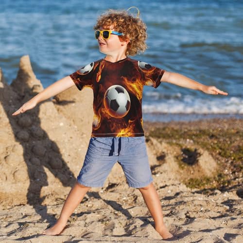 Boys Short Sleeve T-Shirts Football Soccer Fire Rashguard Kids Swim Shirts Sun UPF 50+ Multicoloured4