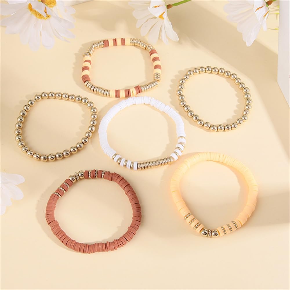 Sither Heishi Clay Bead Bracelets Pack for Women Bohemian Friendship Stretch Bracelets Set Stackable Gold Beaded Bracelets Jewelry for Gift - Image 4