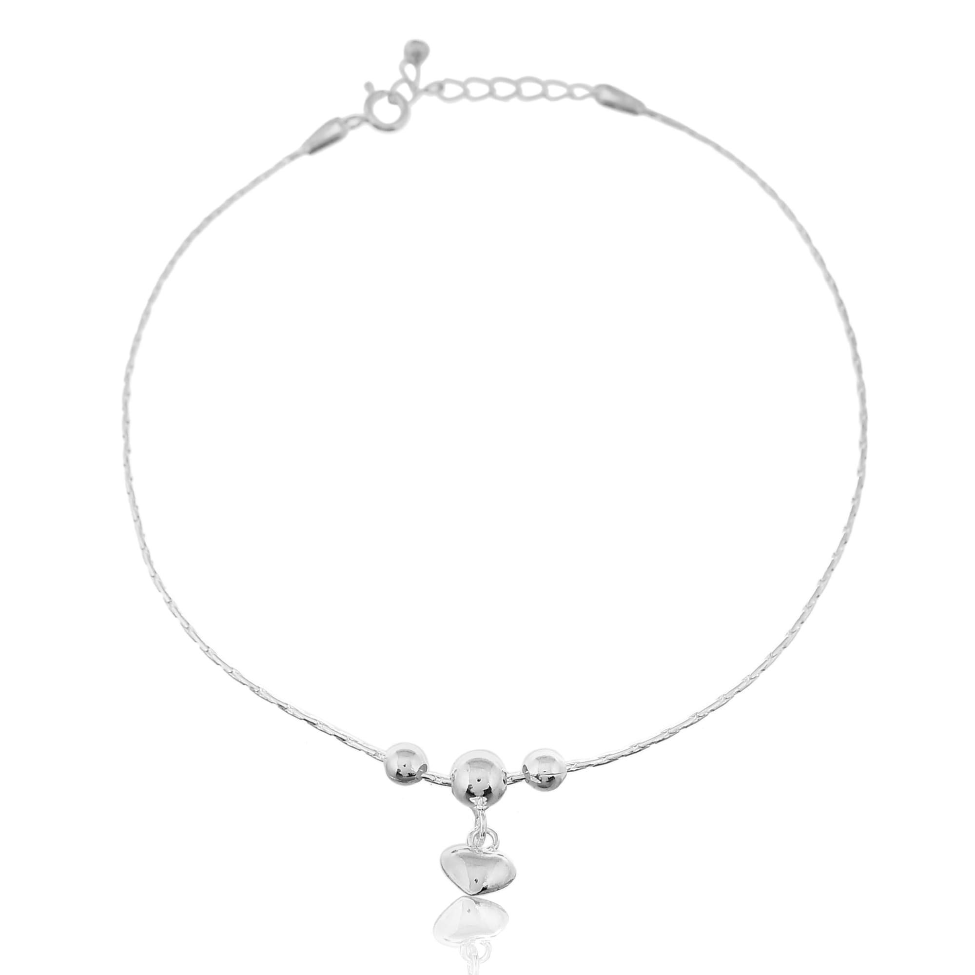 nemichand jewels Pure 925 Silver Heart Ball Anklet Payal for Women (1PC) (10 inch + extention)-picture-41