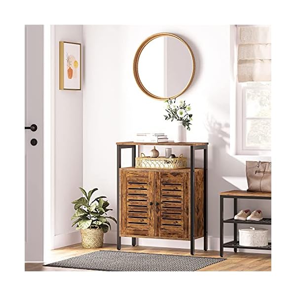 HOOBRO Storage Cabinet, Floor Standing Cabinet with Door and Adjustable Shelf, Kitchen Storage Cupboard, Small Sideboard, for Kitchen, Living Room, Bedroom, Industrial, Rustic Brown EBF23CW01 - Image 3