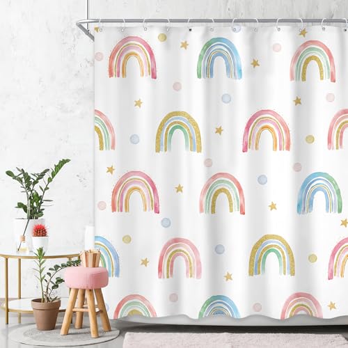 Image of Kids Rainbow Polka Dot Shower Curtain Colorful Bathroom Curtain Sets