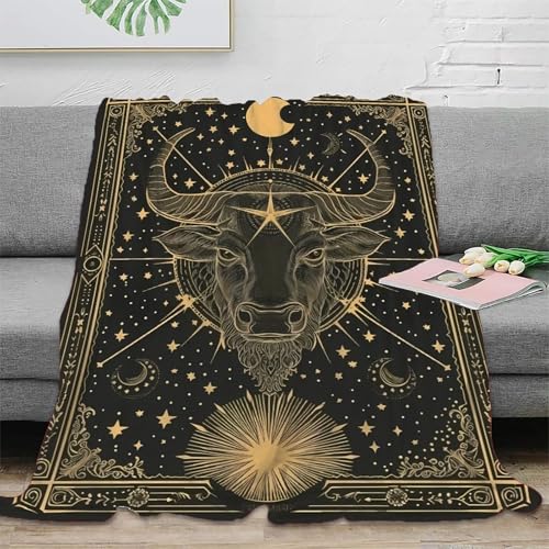 CTJQHVKZ 3D Imprimé Zodiac Bull Plaid Microfibre Légère Literie Mythique Astrology Couverture de Lit Chaude Anti-Bouloche pour Adultes Enfants Couples...