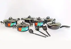 Panela de indução Jogo 9 peças Panela De Ferro Tampa Vidro Indução Cooktop Lenha Gas