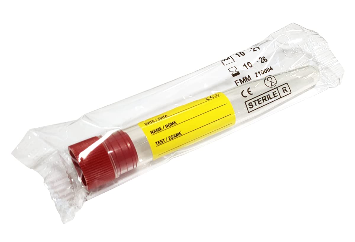 Provette Sterili per Analisi Urine 12ML con Etichetta, Fiale Graduate con Tappo a Pressione, KIT 2 PZ