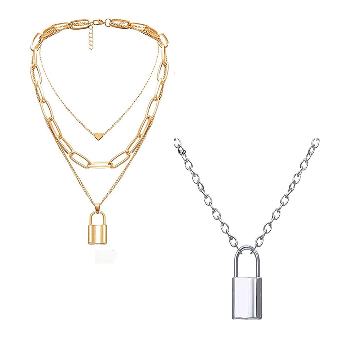 Jewels Galaxy Jewellery for Women Gold Plated & Silver Plated Lock Layered Necklaces Combos (JG-PC-NCKK-22110) (B09BNTPZH9) Amazon Price History, Amazon Price Tracker