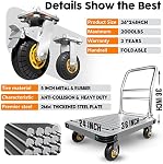 Heavy Duty Platform Truck Flat Moving Cart Hand Trucks,2000Lbs Steel Push Cart Dolly with Brake Design, 36 x 24in Large Flatbed with 5'' 360 Degree Swivel Wheels for Easy Storage