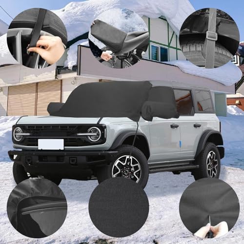 Image of Car Snow Windshield Cover Compatible with Ford Bronco 2021-2024 600D Oxford Fabric Winter Outside Front Windshield Exterior Accessories Hail & Ice Protection with Side Mirror Covers