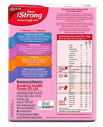 Manna I Strong 200G Iron Fortified Womens Health Drink Mix (Chocolate) Iron Supplement Iron Lock Formula With Vit C, B9, B12 #TOP1