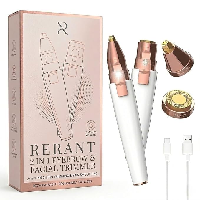 Image of RERANT 2-in-1 Eyebrow Trimmer and Facial Hair Remover for Women, Rechargeable Electric Face Razor with Built-in LED Light, Painless Precision Eyebrow Razor and Lip Hair Trimmer, Portable (S1)