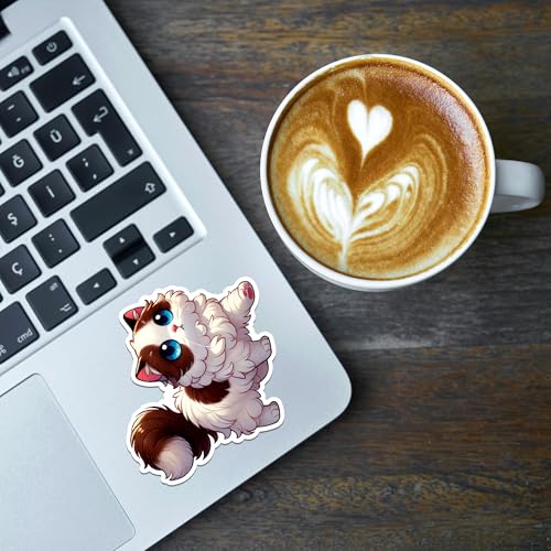 Image of Ragdoll Cat Sticker 8 Pcs (Large Size) Vinyl Stickers Laptop Waterproof Decal for Car Bumper Water Bottle Laptop Notebook Window Funny Party Birthday Decorations - Size 4 Inches