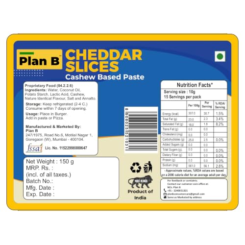 Image of Plan B Plant-Based Cheddar Cheese Slices 150g | Creamy Plant-Based Cheese Slices | Dairy-Free, Lactose-Free & Gluten-Free | Burger & Sandwich Cheese