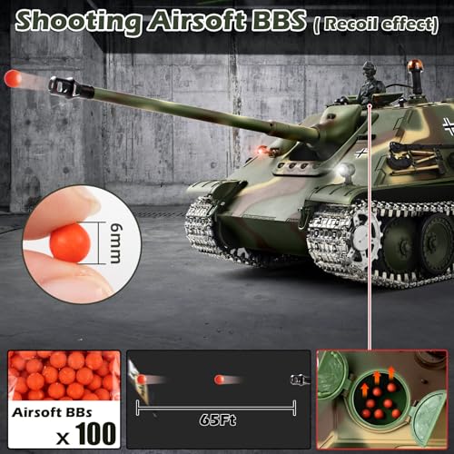 Image of 1 /16 RC Tank, Heng Long German Jagdpanther Army Toy with Smoke, Sound, Light, 2.4G Remote Control Tank That Shoots with Upgraded Metal Tracks, Idler and Sprocket Wheel, Steel Gearbox, Two Batteries
