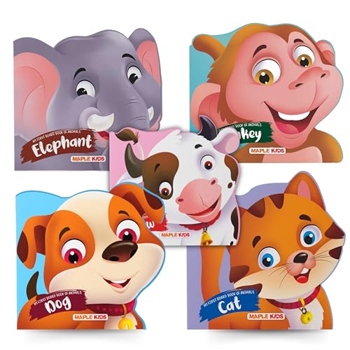 Image of My First Board Book Animals (Set of 5 Books) - Monkey, Cow, Dog, Elephant, Cat - Die-Cut Board Book for Kids - Shaped Board Books - Age 2+
