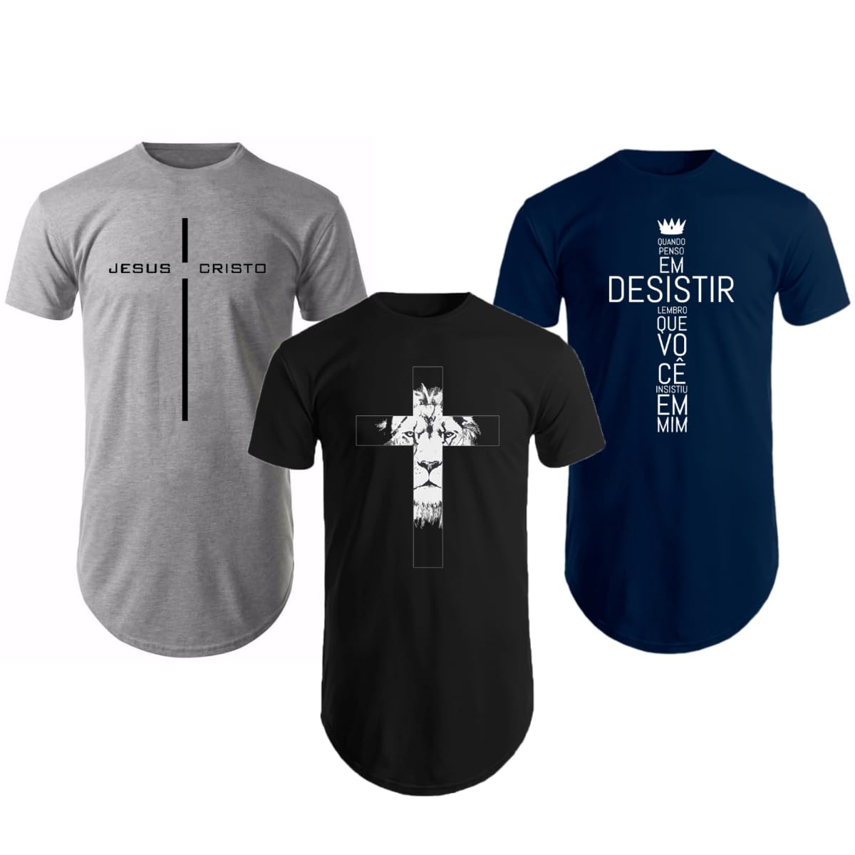 Kit Com 3 Camisetas Masculinas Longline Estampada Evangélica Gospel Oversize Academia Malhar Camisas Long Line