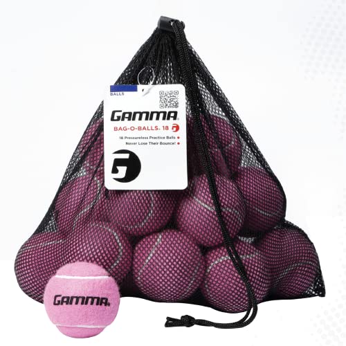GAMMA 18-Pack Pink Pressureless Tennis Balls - Sturdy Mesh Bag with Drawstring for Easy Transport - Bag-O-Balls