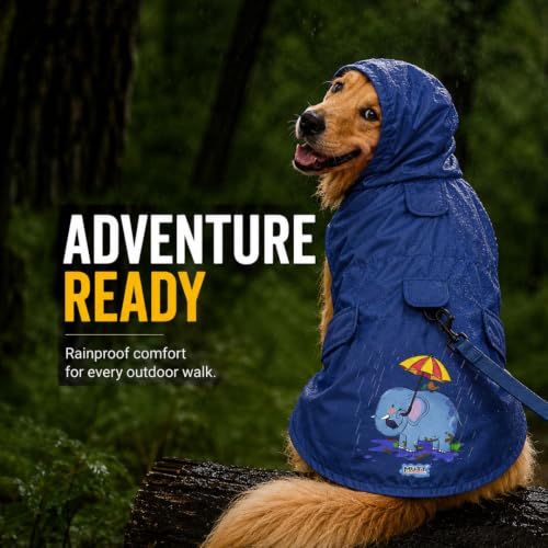 Image of Mutt of Course Waterproof Dog Raincoat with Hood & Mesh Lining | Collar & Harness Leash Opening Blue (M)