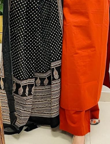 Image of BHARVITA Women's Cotton Embroidered Anarkali Kurta and Palazzo with Dupatta Set | A-line fit