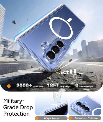 Image of FNTCASE for Samsung Galaxy Z Fold 7 Case: Galaxy Z Fold 8 Ultra Case [Hinge Protection + Screen Protector] [Fit for Magsafe] Military Grade Drop Protective, Transparent Clear Phone Cover - Clear