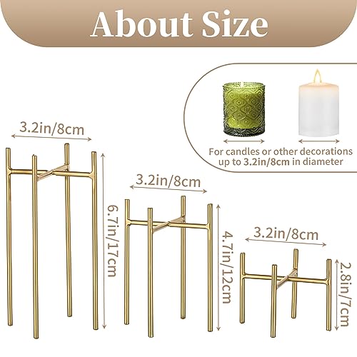 Sziqiqi Pillar Candle Holders Gold - Set of 3 Iron Candle Stands Minimalistic Decorative Candleholder Bulk Tabletop Centerpieces Decor for Wedding Christmas Party Event Birthday New Year