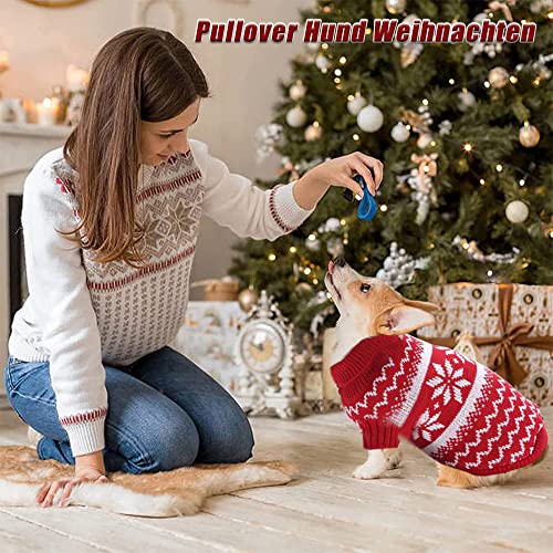 Pullover Hund Weihnachten,Hundepullover Kleine Hunde Weihnachten,Hund Weihnachtspullover,Hunde Weihnachts Pulli,Weihnachtspullover Kleiner Hund,Strickpullover für Hunde (M-Rot)