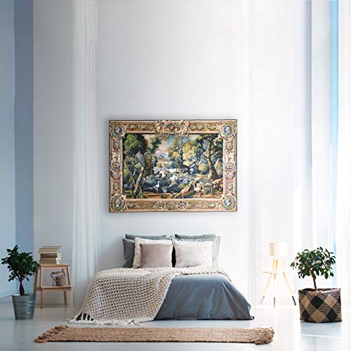 15Th Century Landscape | Woven Tapestry Wall Art Hanging | Abundant Medieval Forest With Animals | 100% Cotton Usa Size 71X53 #TOP1