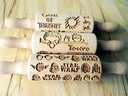 Fantasy 3 Small Embossed Rolling Pin Set. Wooden Laser Engraved Textured Rolling Pins For Cookies, Play Dogh, Clay By Algis Crafts #TOP16