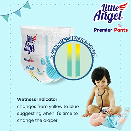 Image of Little Angel Premier Pants Baby Diapers, New Born (NB) Size, 112 Count, Wetness Indicator, up to 5 Kg (28 Count, Pack of 16)