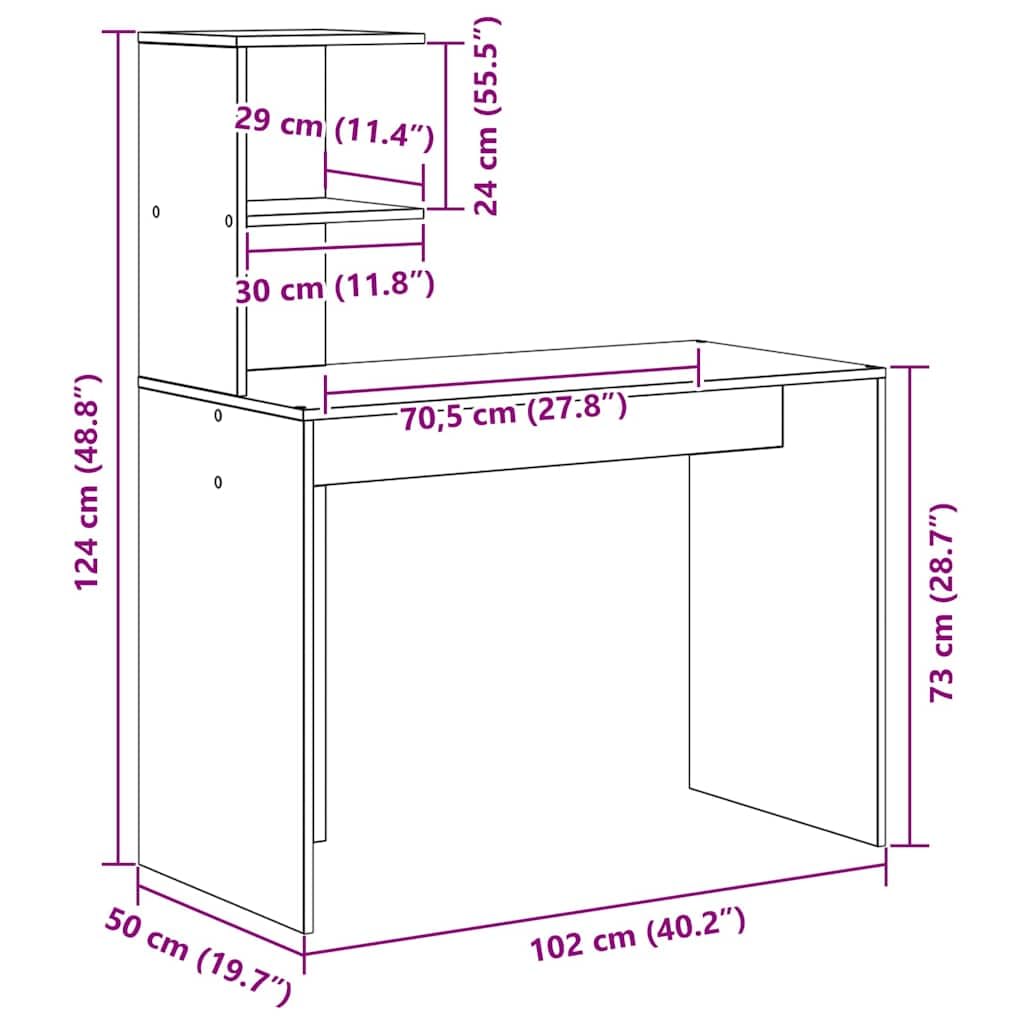 Scrivania in rovere Sonoma, 102 x 50 x 124 cm, in legno opaco, con 1 ripiano, scrivania da ufficio, postazione di lavoro per home office, monitor laptop, documenti e ordine
