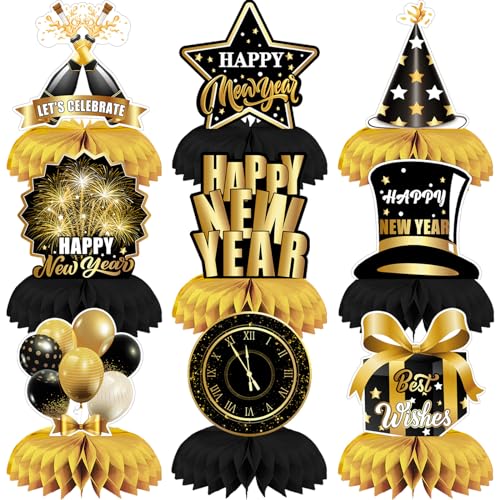 9 PCS 2024 New Year Party Table Decorations, LMSHOWOWO Novelty New Year Honeycomb Centerpieces Table Toppers for Men Women 2024 New Year Party Decoration Party Supplies Favors