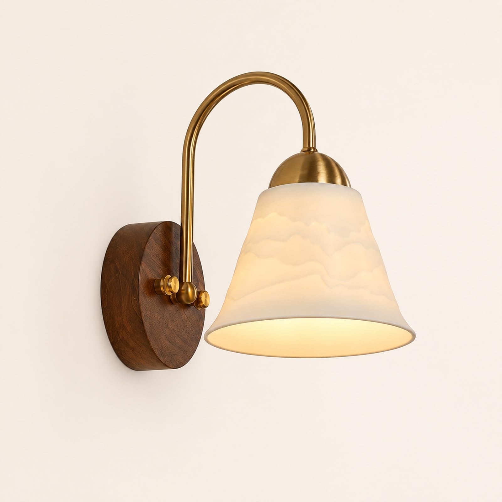 ITOSUI White Ceramic Wall Sconce Solid Wood Wall Light Gold Finish Bedside Lamp, Antique Porcelain Wall Sconces Lighting Fixture, Vanity Wall Lamps for Living Room Bedroom Kitchen