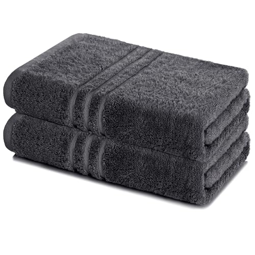 Lavea® 2er Set Saunatuch 80×200 cm, Saunahandtuch, Sauna-Handtücher Damen und Herren, 100% Baumwolle Frottier, saugstark, pflegeleicht 60°C, Frottierserie Elena, XXL Badetuch, Anthrazit