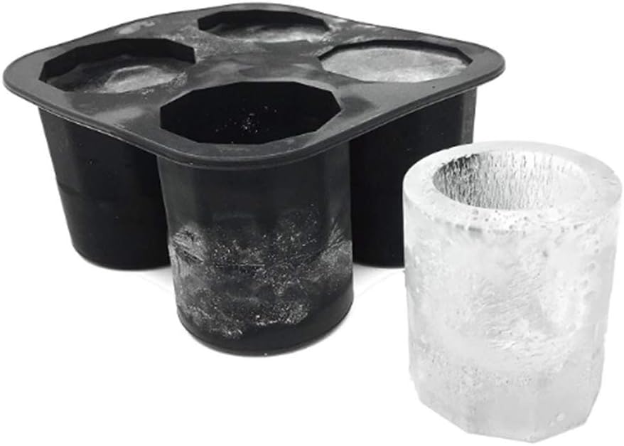 Silicone Shot Glass Ice Molds/Trays for Freezer with 4 Cavities, Reusable Whiskey Glass Ice Cubes, Holds 1oz Each, 1.3 Inch
