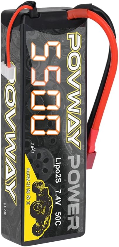 5500mAh 2S Lipo Battery 7.4V Lipo Battery 50C RC lipo Hard Case with T Plug for RC Car RC Trucks RC Vehicles Boats Lorry Truggy Buggy (2S 5500mAh T - 1Pack)