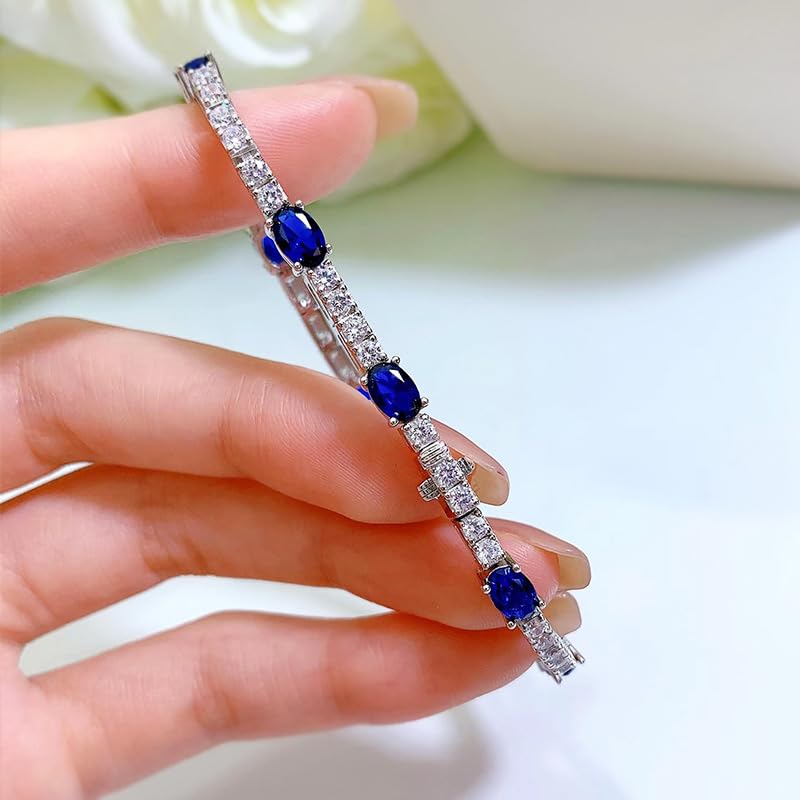 14K Gold Sapphire and Moissanite Tennis Bracelet for Women, Celebrating September Birthdays with Everyday Elegance3