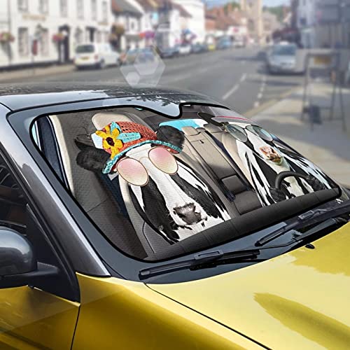 Salabomia Funny Cow Driver Auto Front Window Sunshade, 4 Suction Cups Sunshade For Car Windshield, Reflective Foldable Sun Visor For Car, Heat Resistant Sunshade With Pictures, Keep Your Vehicle Cool #TOP4